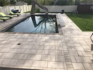 modern brick paver pool patio brown wave coping around pool cambridge sandstone ledgestone xl smooth running pattern